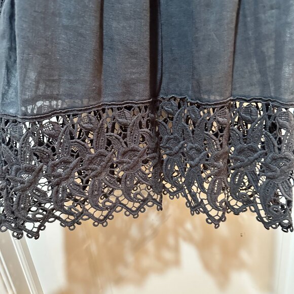 Free People Linen/Cotton Charcoal Gray Dress w/Embroidered Trim Size L - Picture 9 of 16